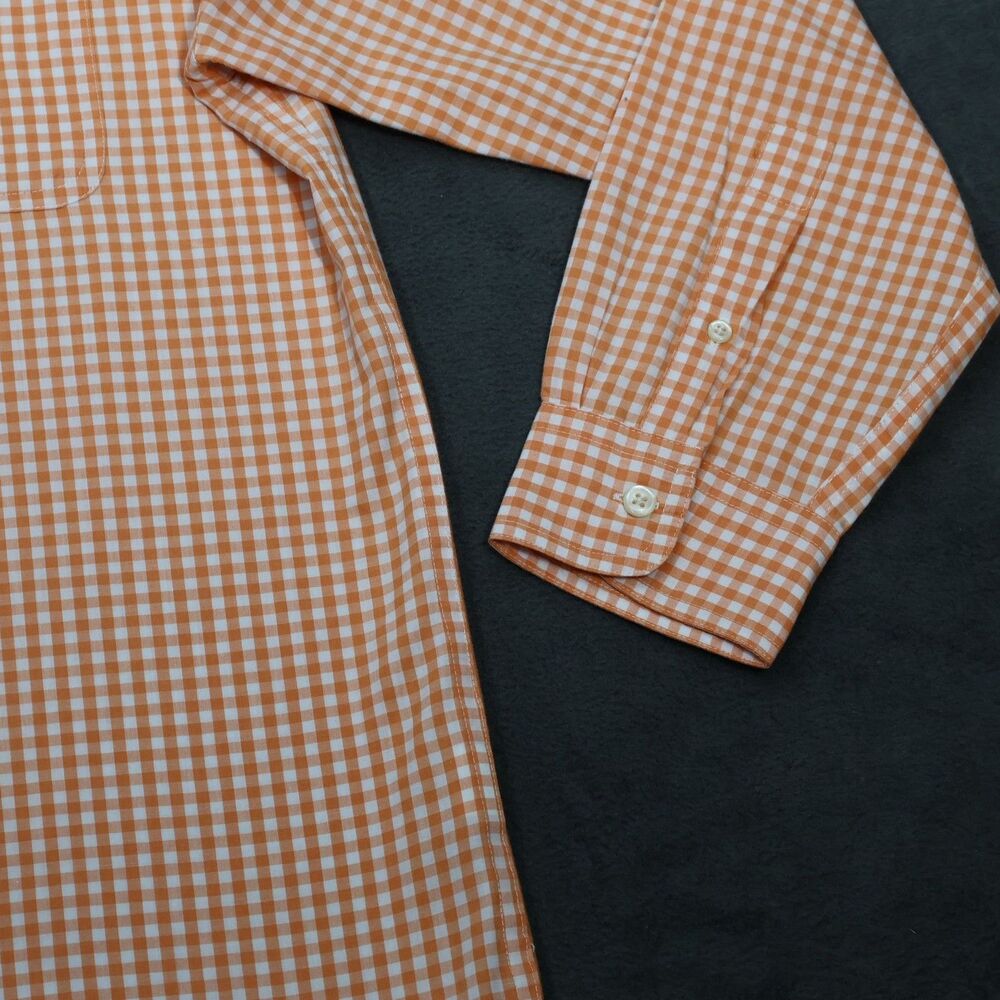 Chaps Mens Long Sleeve Button Down Shirt M Medium Orange Gingham Check Easy Care - Picture 5 of 13
